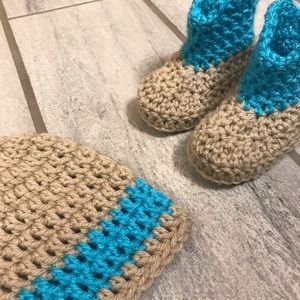 0/6M Turquoise/Tan Baby Girls Cowboy Hat/Boot Set